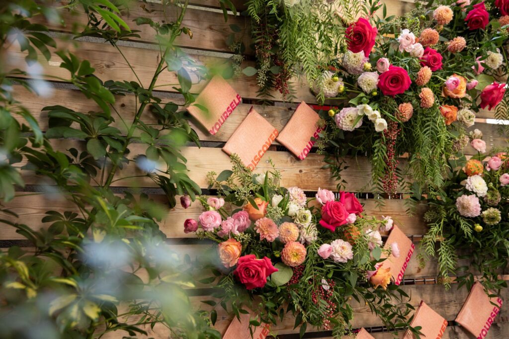 flower decorated wedding wall 