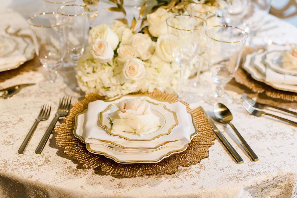 xobloom decorated plates and white roses